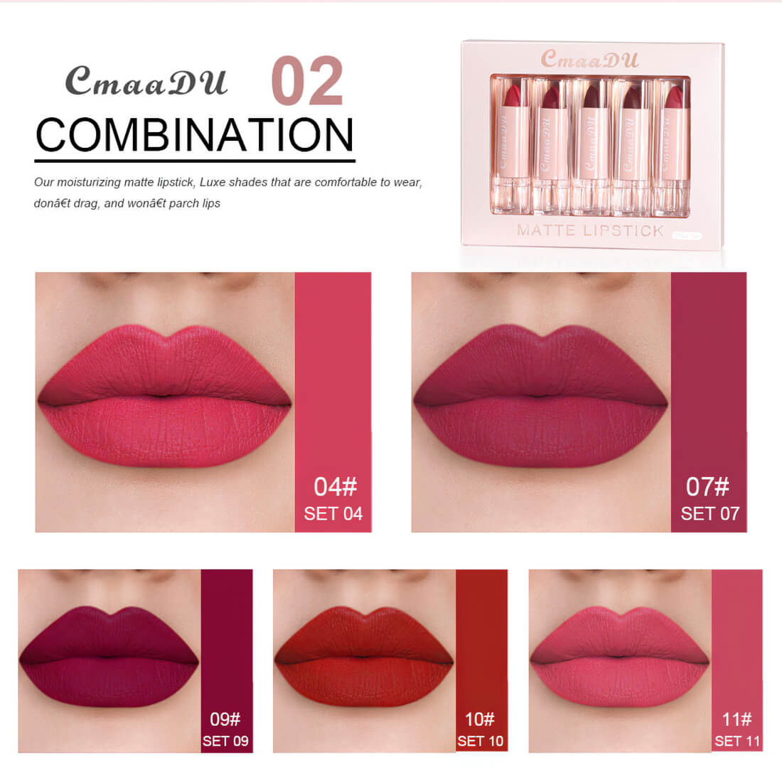 CmaaDu 5 Colors Matte Lipstick Set