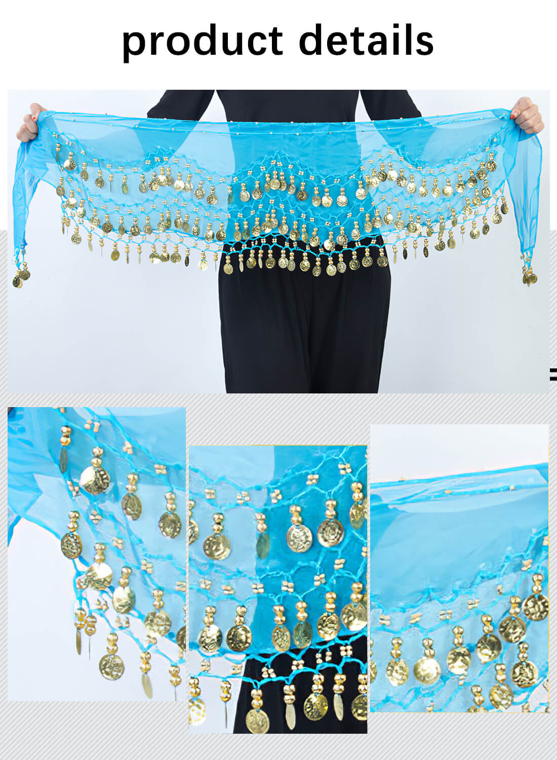 Belly Dance Hip Scarf with Gold Coins for Women