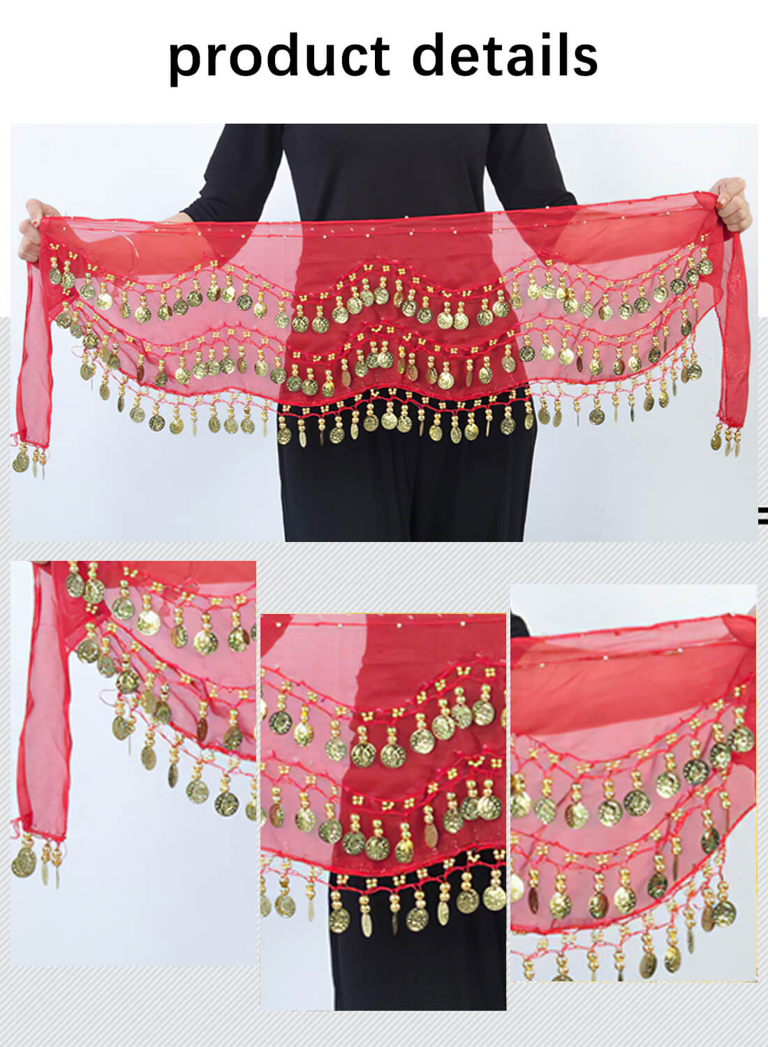 Belly Dance Hip Scarf with Gold Coins for Women