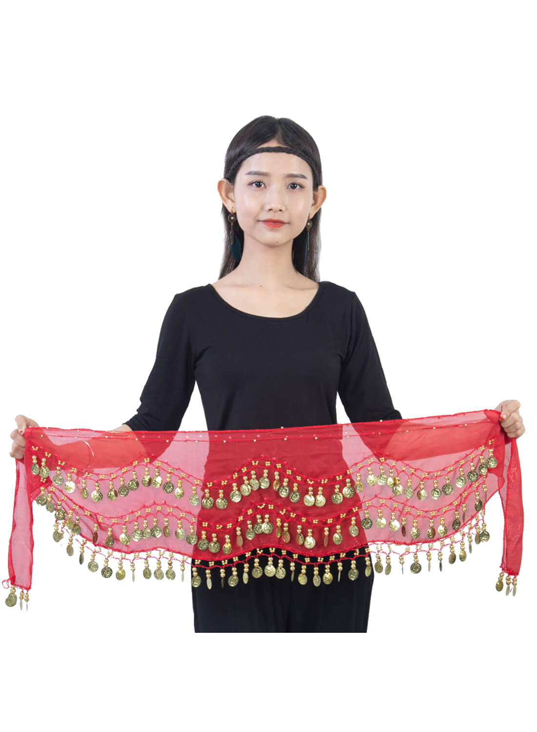 Belly Dance Hip Scarf with Gold Coins for Women