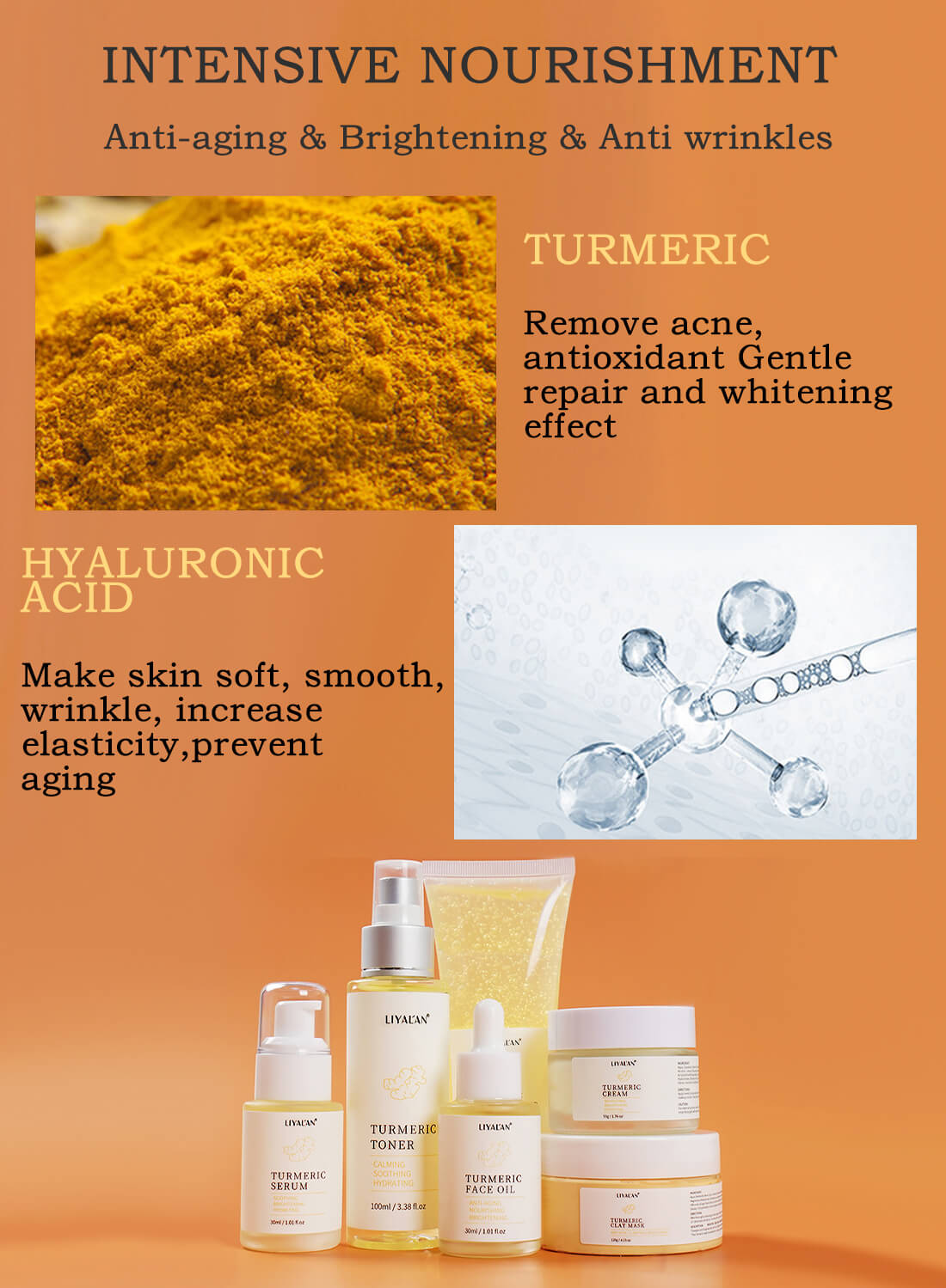 Liyalan 6Pcs Turmeric Skin Care Set