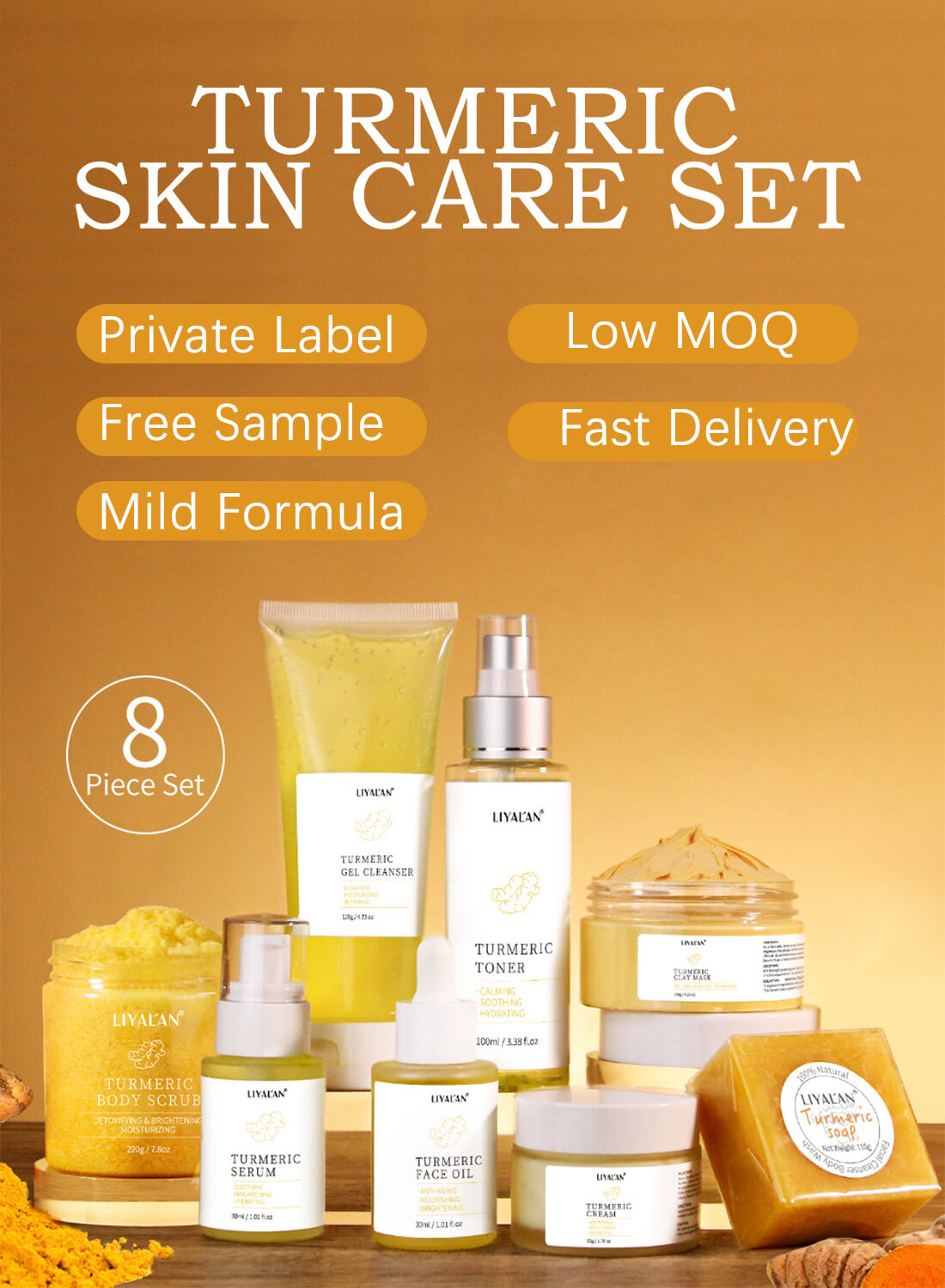 Liyalan 8Pcs Turmeric Skin Care Set