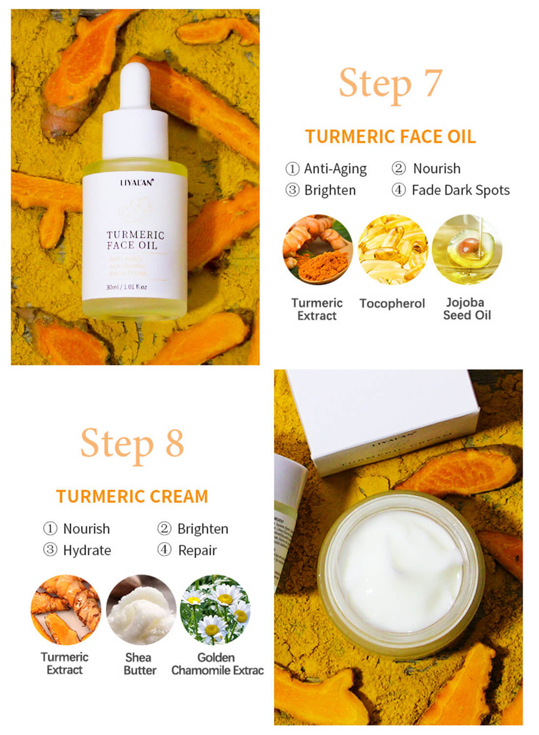 Liyalan 8Pcs Turmeric Skin Care Set