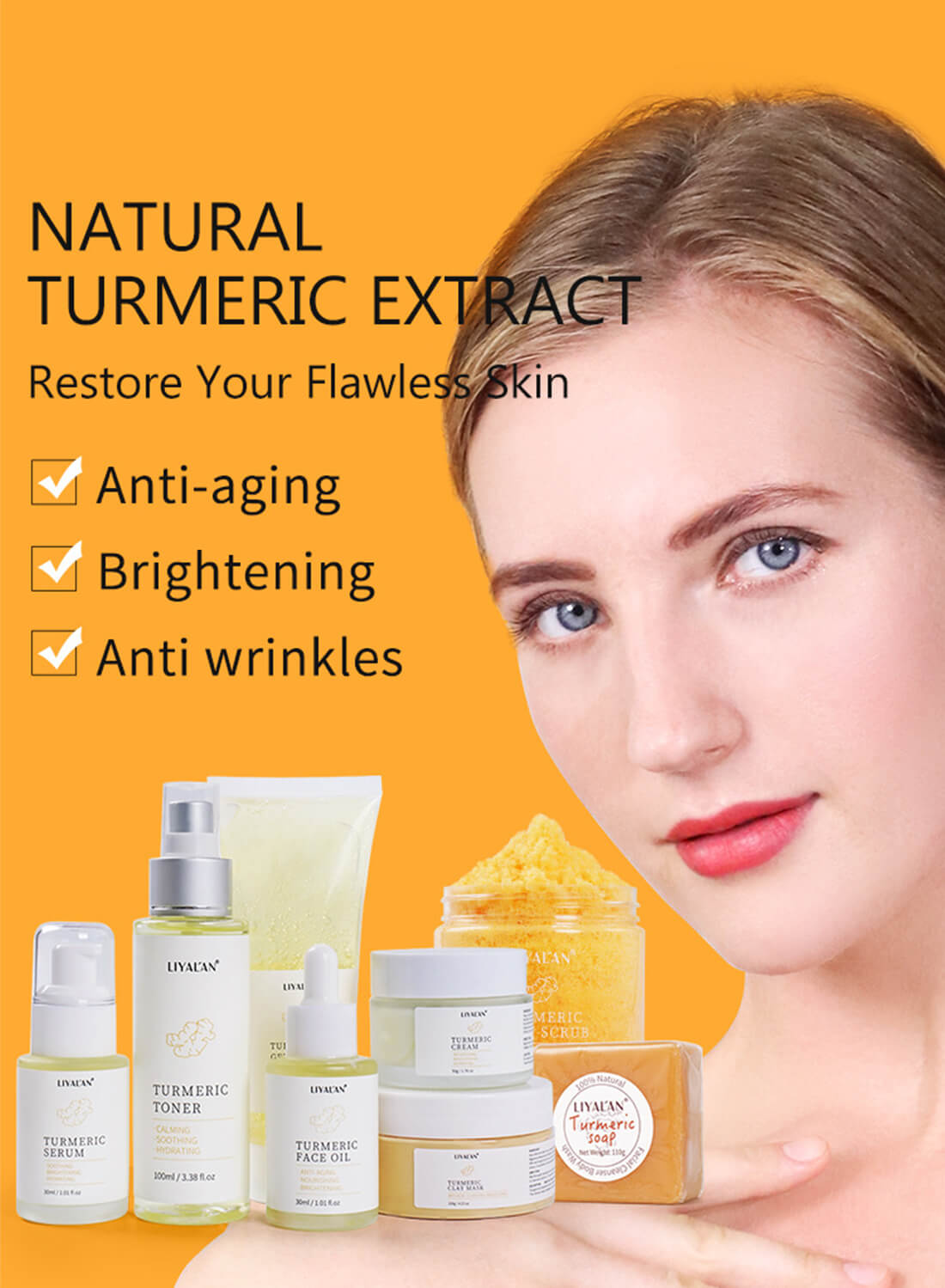 Liyalan 8Pcs Turmeric Skin Care Set