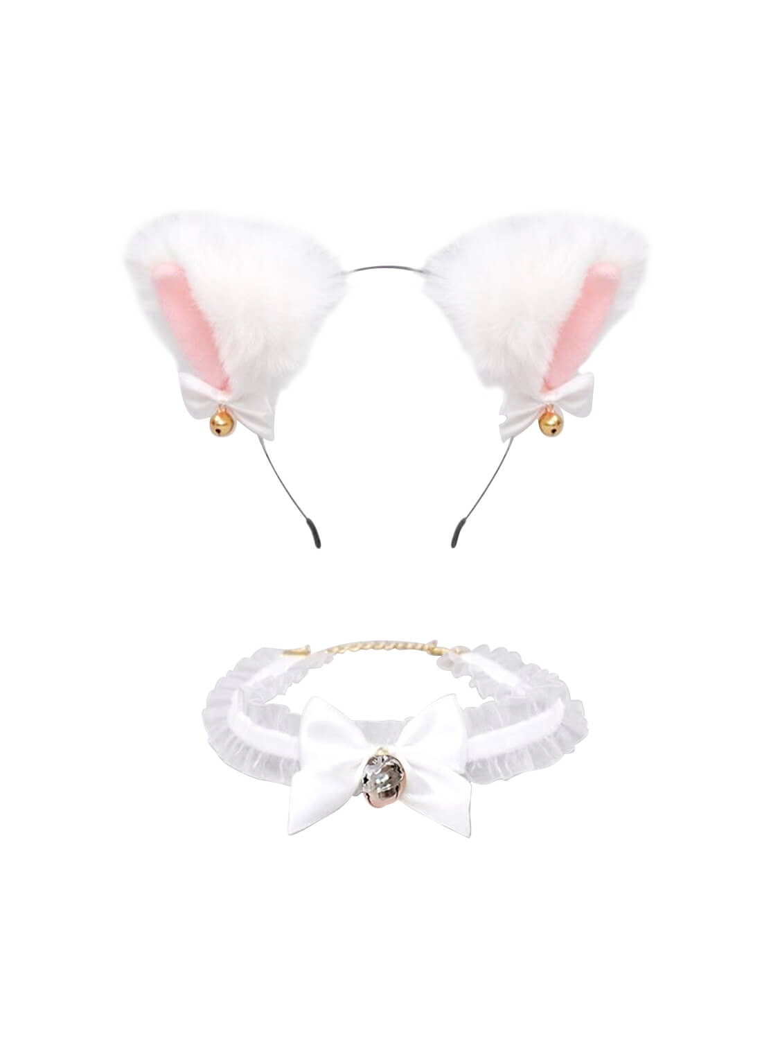 Women Cat Ears Headband and Tie up Lace Choker Set