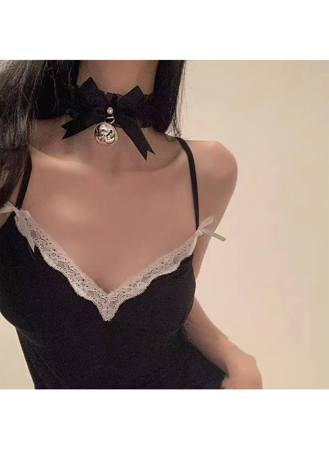 Women Cat Ears Headband and Tie up Lace Choker Set