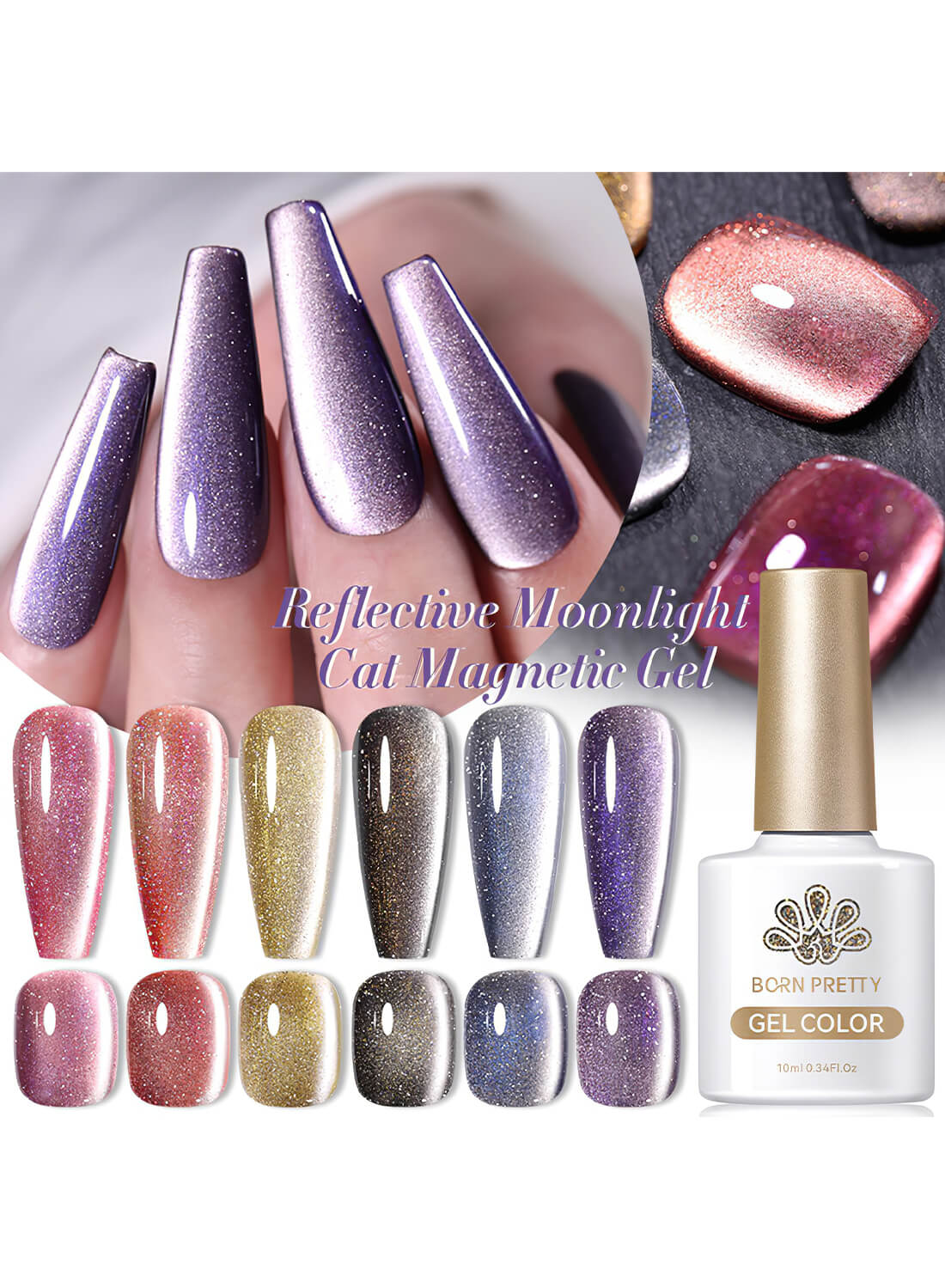 Glitter Shiny Magic Holographic Cat Eye Gel Nail Polish 10ml