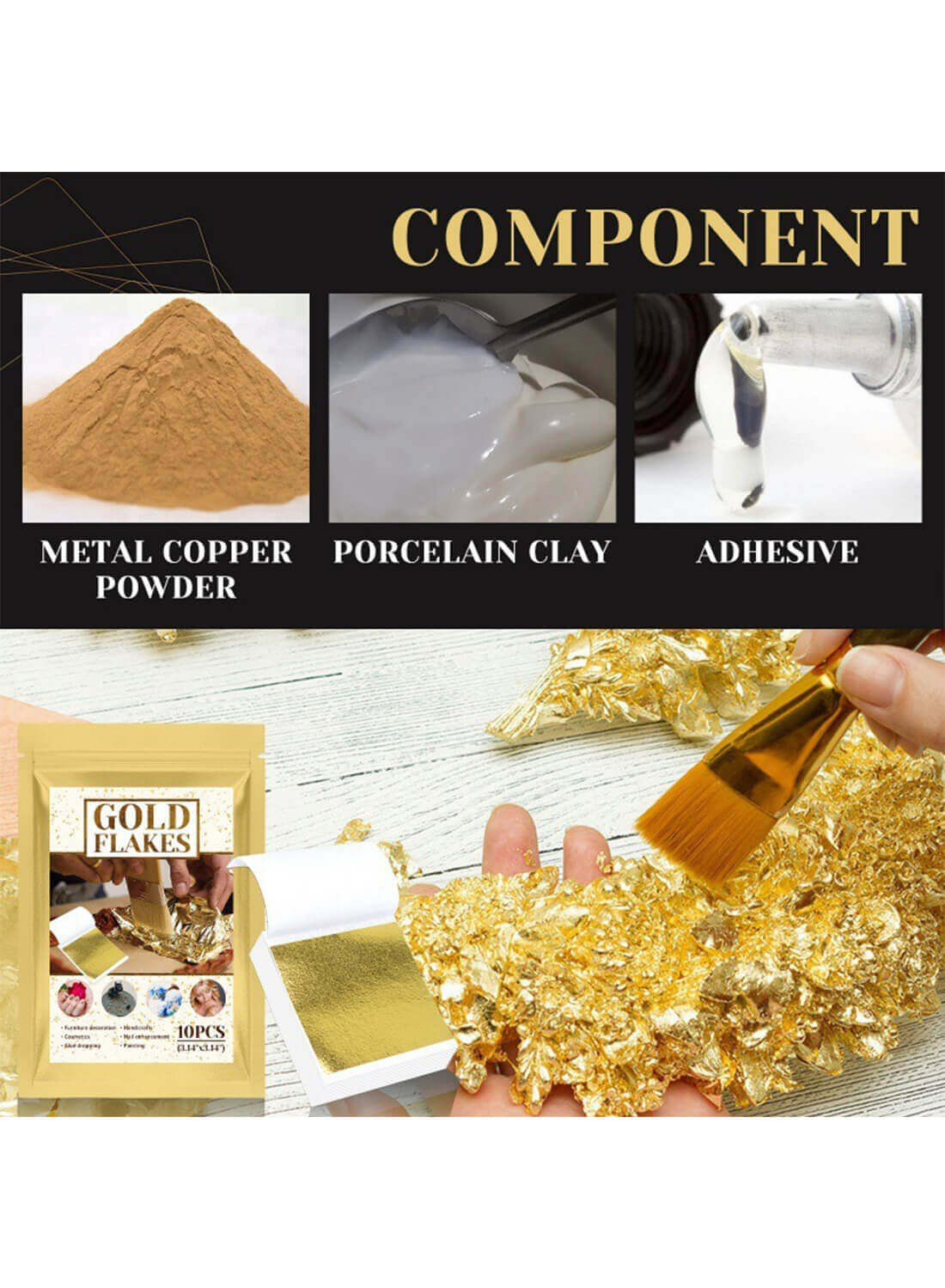 Gold Flakes, Multifunctional Gold Leaf Flakes for Resin 10Pcs