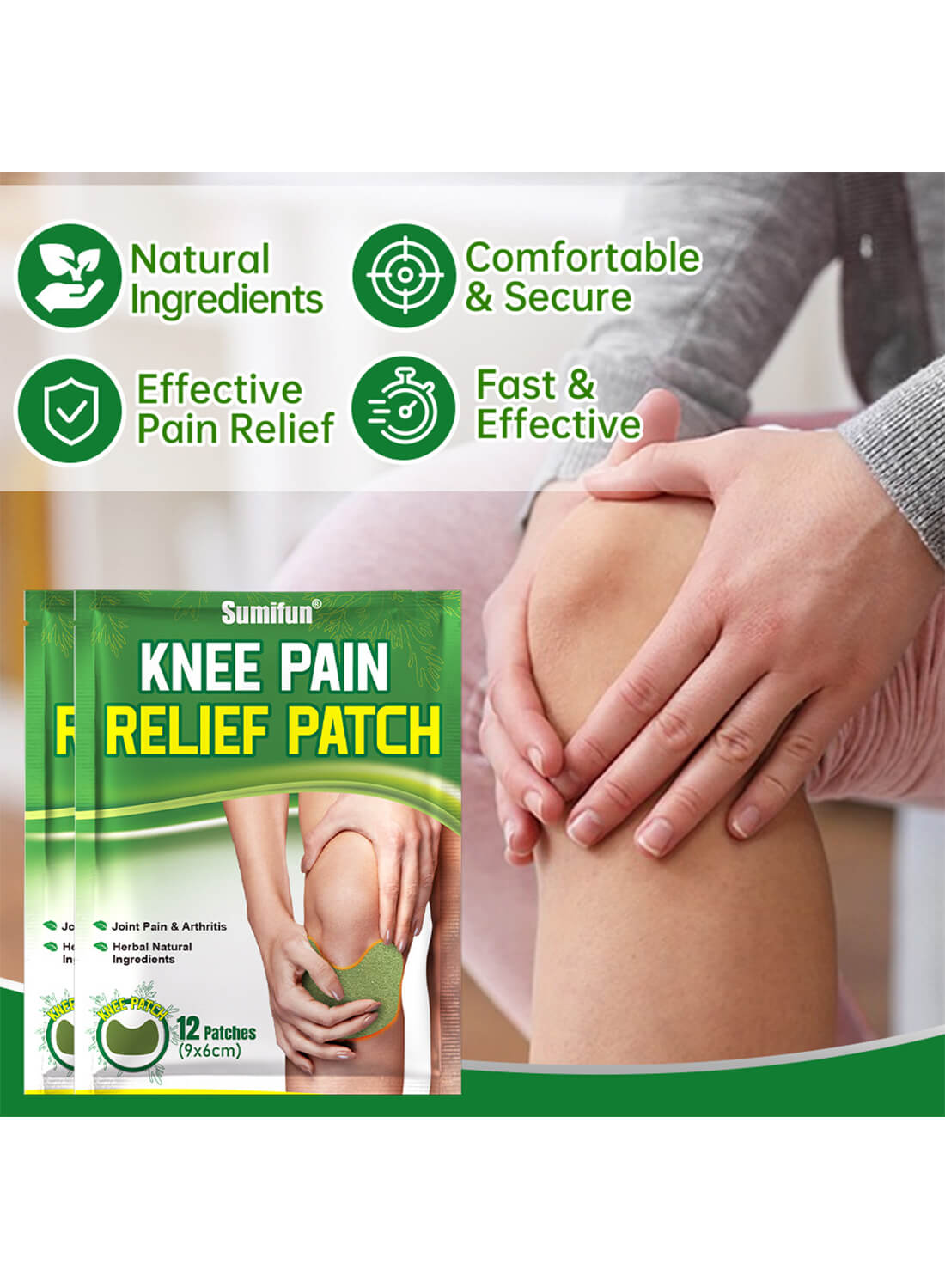 Knee Pain Relief Patch for Knee Back Neck Shoulder (12Pcs)