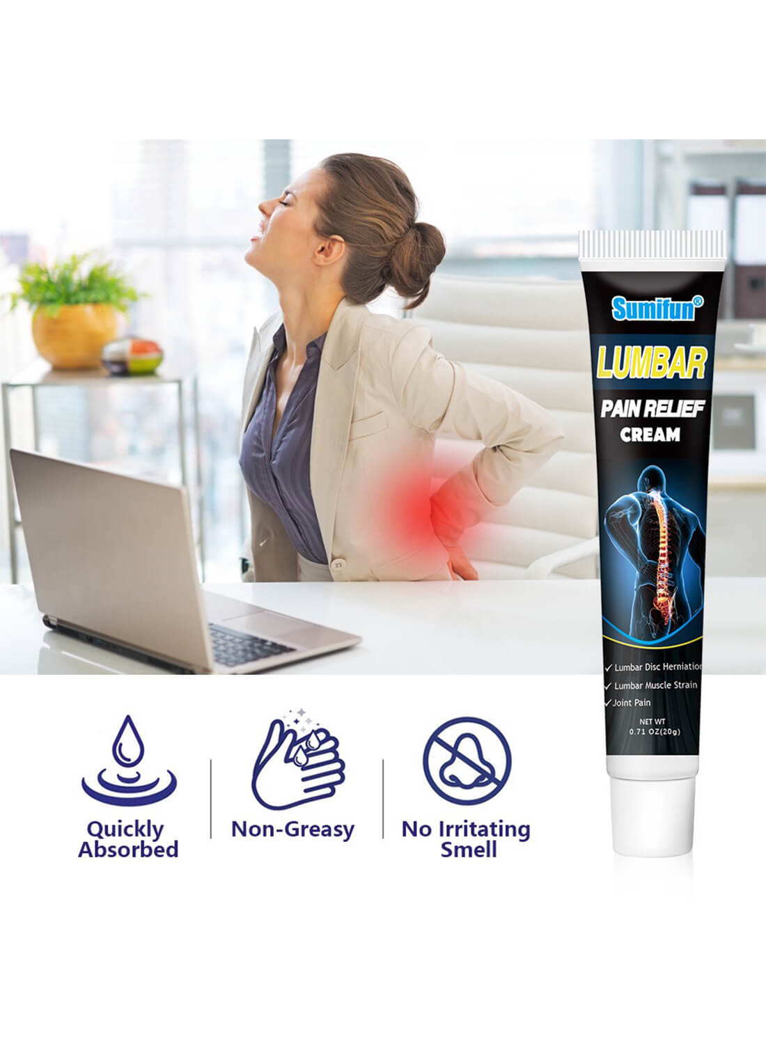 Lumbar Pain Relief Cream for Back Neck Hands Feet Joint 20g