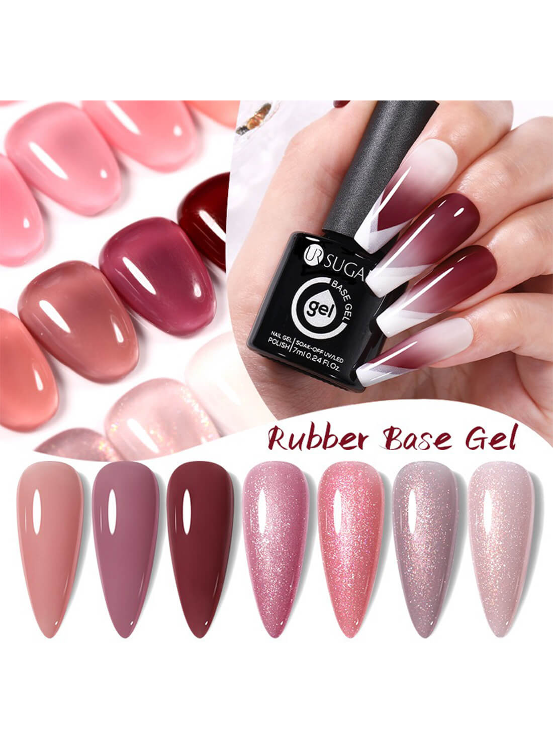 Rubber Base Gel, Shiny Glossy Nail Gel Polish 7ML