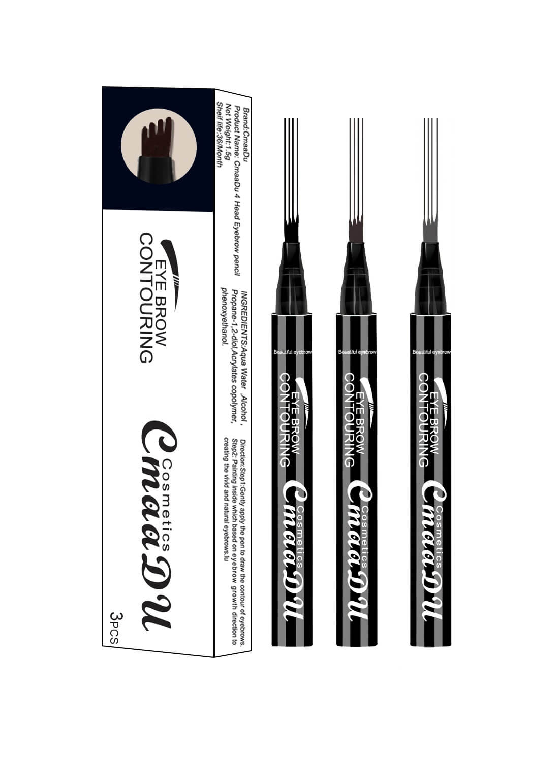 CmaaDu Eye Brow Contouring Eyebrow Pen 3pcs